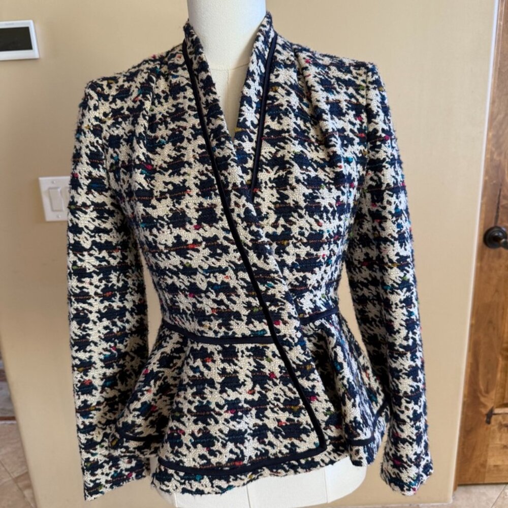 The Fold London Peplum Ivory and Navy Peplum jacket, size 4